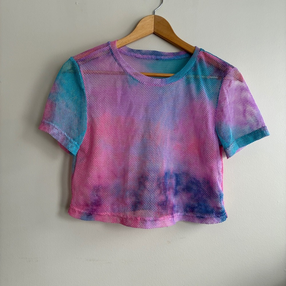 Crop top M mesh pink blue 90s Y2K retro workout top‎ whimsy fairy boho twee